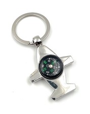Airplane Compass Air Keychain Silver Metal Pendant Charm