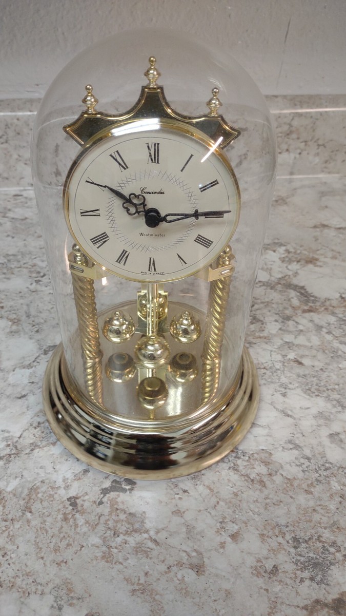 Vintage Concordia Quartz Glass Dome Gold Melody Clock Germany