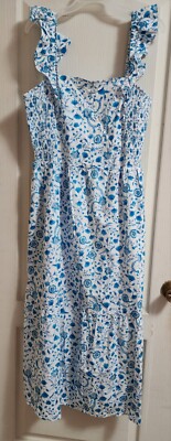 Draper James Ladies Ruffle Sleeve Dress Sz L Blue Paisley Floral NWT Cruisewear 