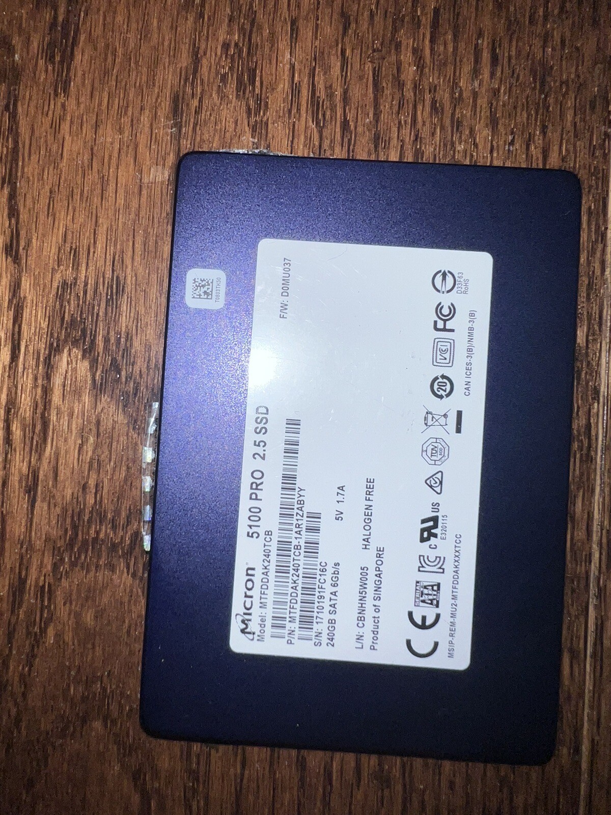 Micron 5100 PRO 240GB 6G 2.5" SATA Solid State Drive MTFDDAK240TCB eBay