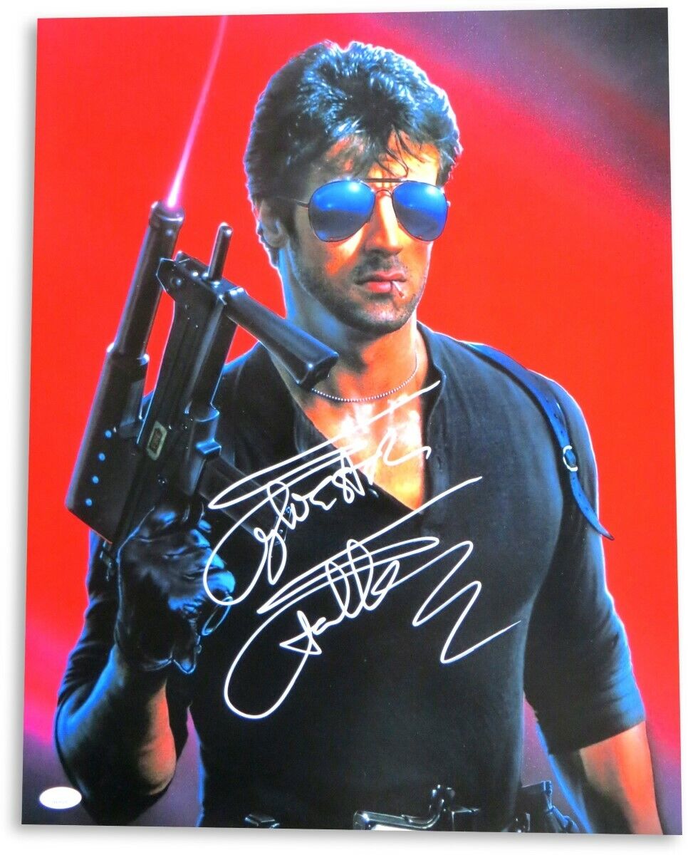 Sylvester Stallone Autographed Signed 16X20 Photo Cobra Art With Gun JSA 