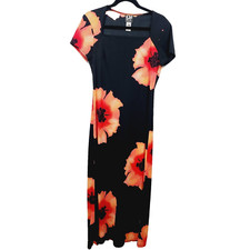 Vintage 90s DJ & co by Dawn Joy Flower Maxi Dress Black Womens Size 10