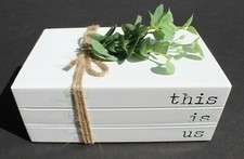 New "This Is Us" Wooden 3 Book Stack Decor Farmhouse Style Rustic Room Decor