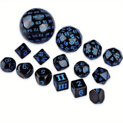 BIG BAD EVIL GAMES 15 Stück RPG Würfel Set in Opaque Black & Blue - Perfekt für Tischspiele und G...