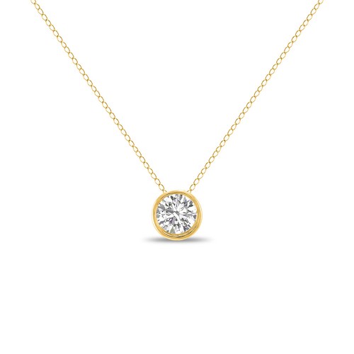 Collar con bisel de diamantes cultivados en laboratorio de corte redondo de oro blanco y amarillo de 14 K 0,25-3 CTTW - Imagen 21 de 72