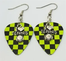I Heart Tennis Charm Guitar Pick Earrings