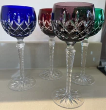 AJKA Vintage Crystal Cut to Clear 8 1/4" Wine Hock Goblets Glasses mcm german