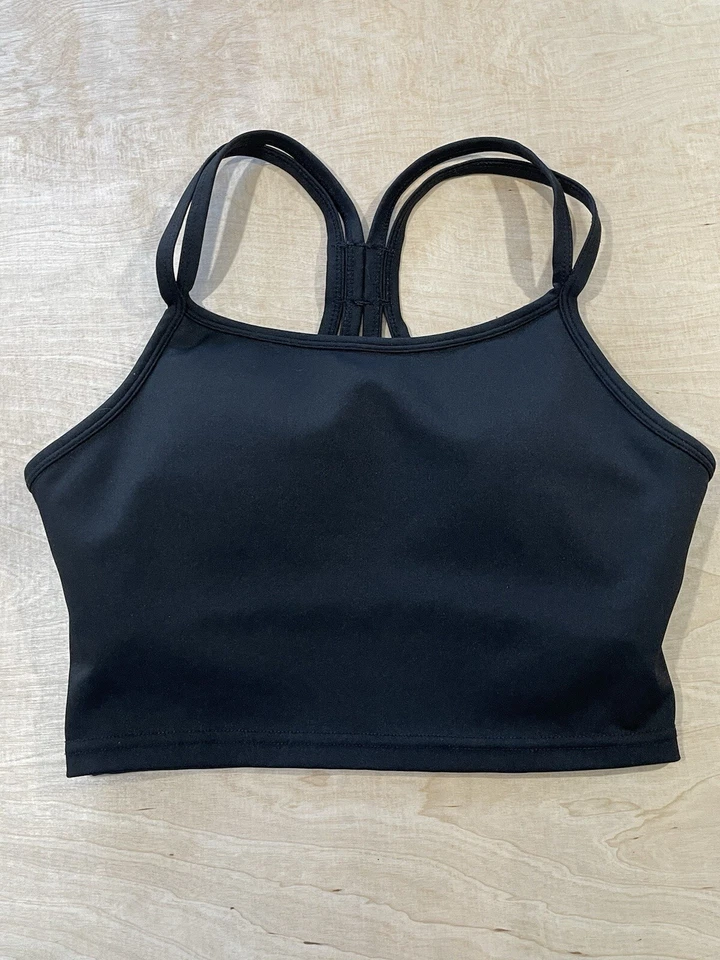 Adrienne Vittadini cropped tank top activewear with built-in bra Sz S Black - Image 2 of 4