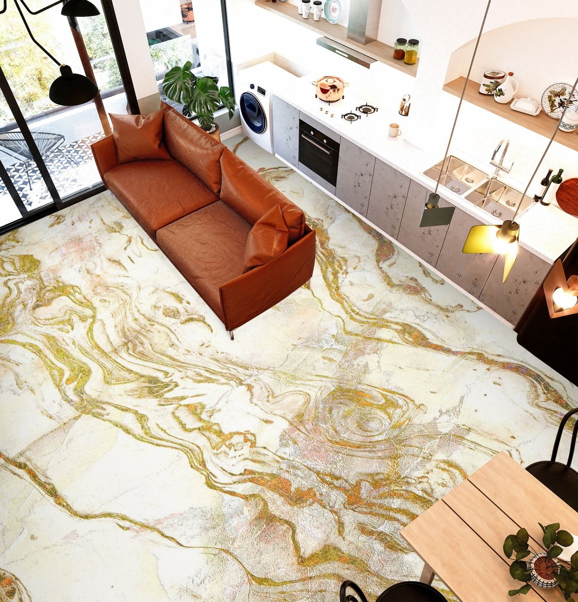 3D Yellow Texture SKE712 Floor WallPaper Print Decal Epoxy Floor