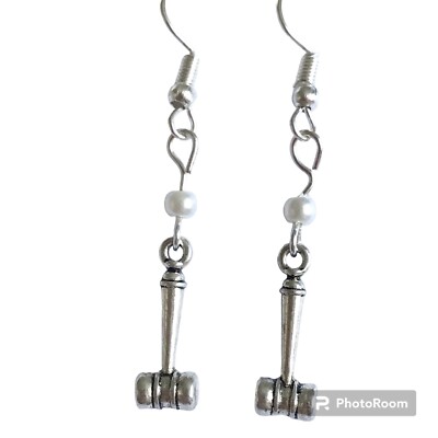 Law Earrings Lawyer Attorney Paralegal Gift Gavel Hammer Pearl Silver  Plated