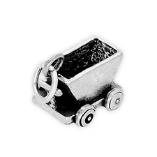 Coal Miner Mine Ore Cart Mining 3D 925 Solid Sterling Silver Charm Minecart