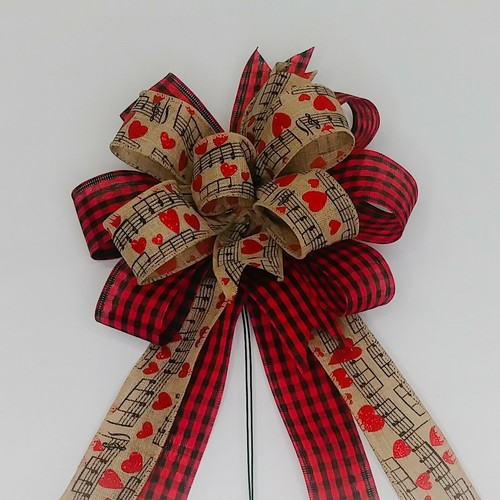 Arco de San Valentín, arco corona, cheque de gingham rojo y negro, lino beige con H - Imagen 3 de 4