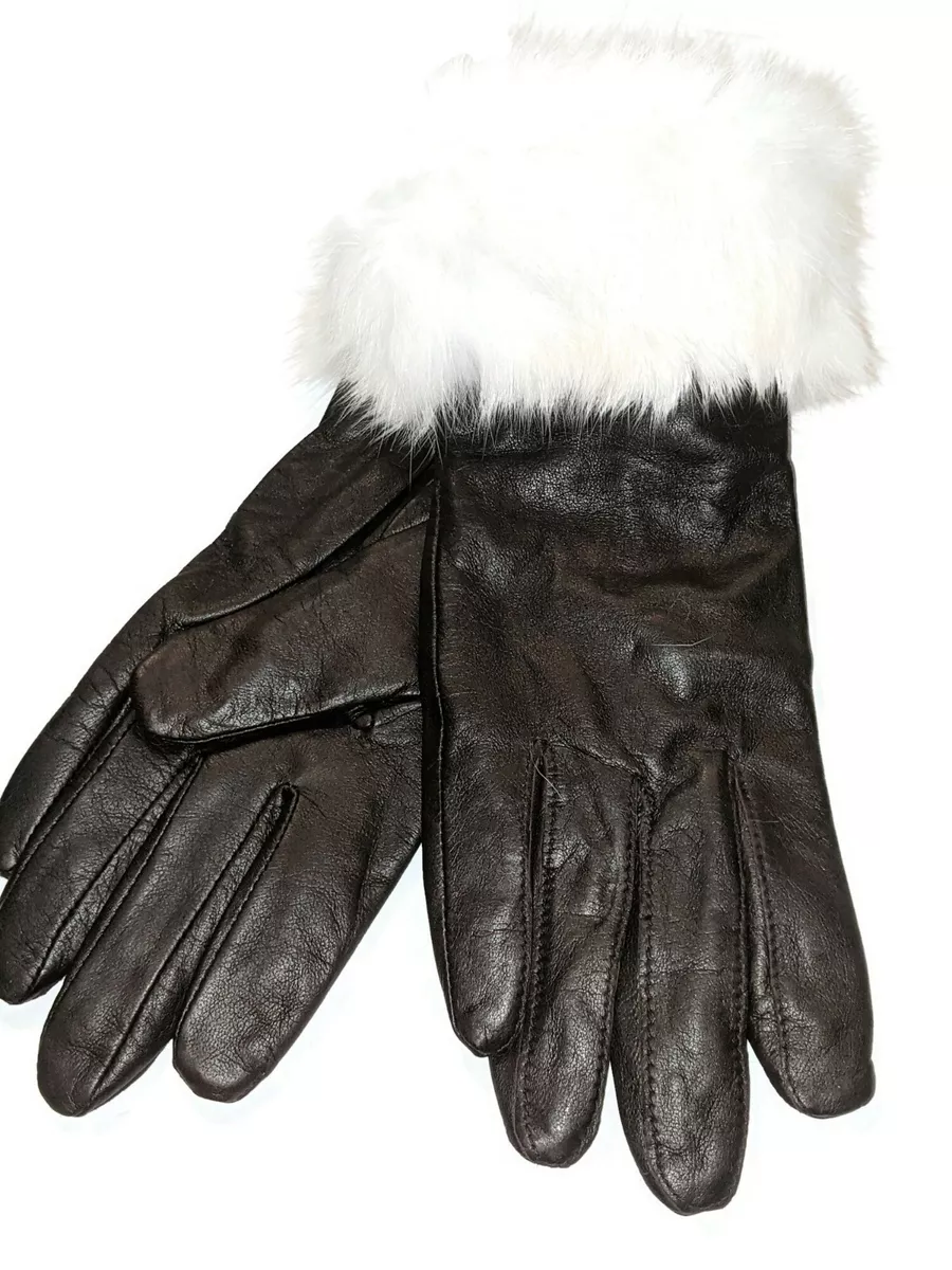 Ladies fur cuff leather cheap gloves