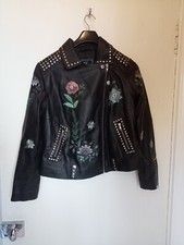 Joanna Hope Embroidered Real Leather Designer Jacket, Bargain Price! Size 16