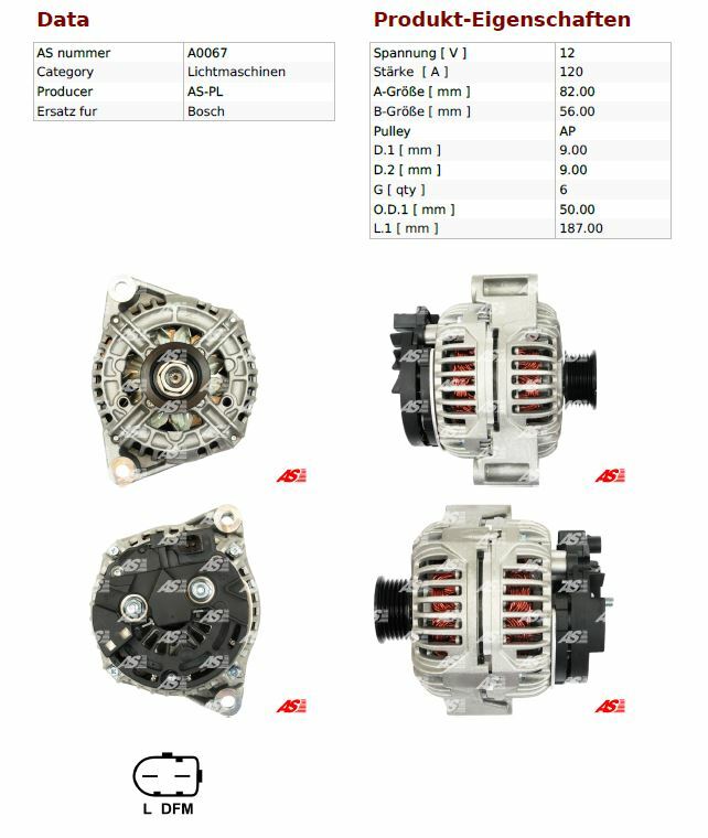 As-Pl Alternator Generator for Mercedes-Benz ML 320 Ml350 SLK 320