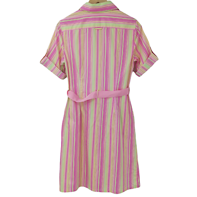 Lilly Pulitzer Cotton Stripe Shirt Dress Size 2 Pastel Ribbon Tie Waist  Compact