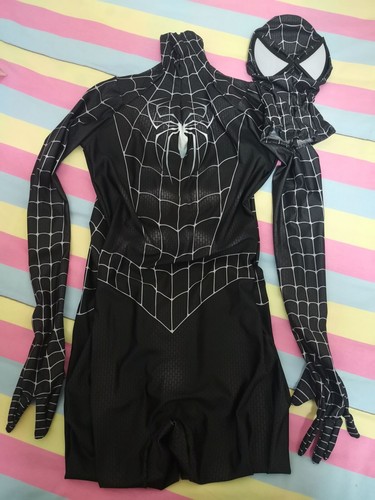 Black Amazing Spiderman Jumpsuit Venom Spandex Zentai Cosplay Costume Halloween - Afbeelding 1 van 13