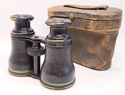 ANTIQUE LEMAIRE FABT PARIS EXPANDABLE BINOCULARS FIELD GLASSES W/ LEATHER  CASE