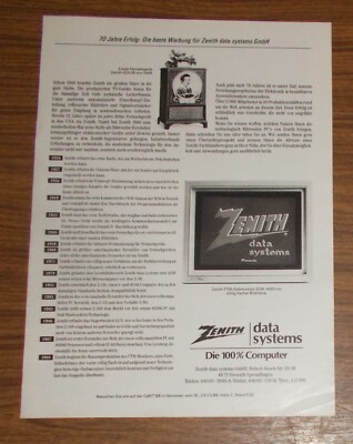 Seltene Werbung ZENITH DATA SYSTEMS Firmengeschichte 1926 - 1988 H2438 TV 1988