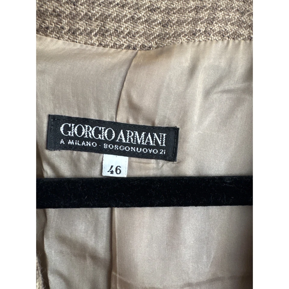 Винтажный женский дизайнерский шерстяной блейзер Giorgio Armani Houndstooth куртка размер 46 - Изображение 2 из 4