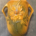 Roseville 65-9 Art Deco Art Pottery Floral Double Handle Vase Yellow Green