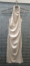 New BHLDN Nora High Neck Satin Maxi Dress W/Side Slits Cream Size Small