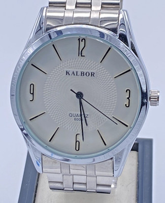 Kalbor 6006 Stainless Dress Silver Tone Stainless Steel Men's Quartz Watch NOS