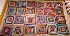 Large Vintage Thick  & Heavy Crocheted Wool Blanket / Throw / Bedspread Handmade