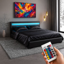 Black Faux Leather Small Double 4ft Bed Frame – Sleek LED Upholstered Design