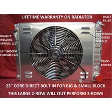 1967 1968 1969 Camaro Aluminum Radiator Wshroud Chrome Fan Lifetime Warranty