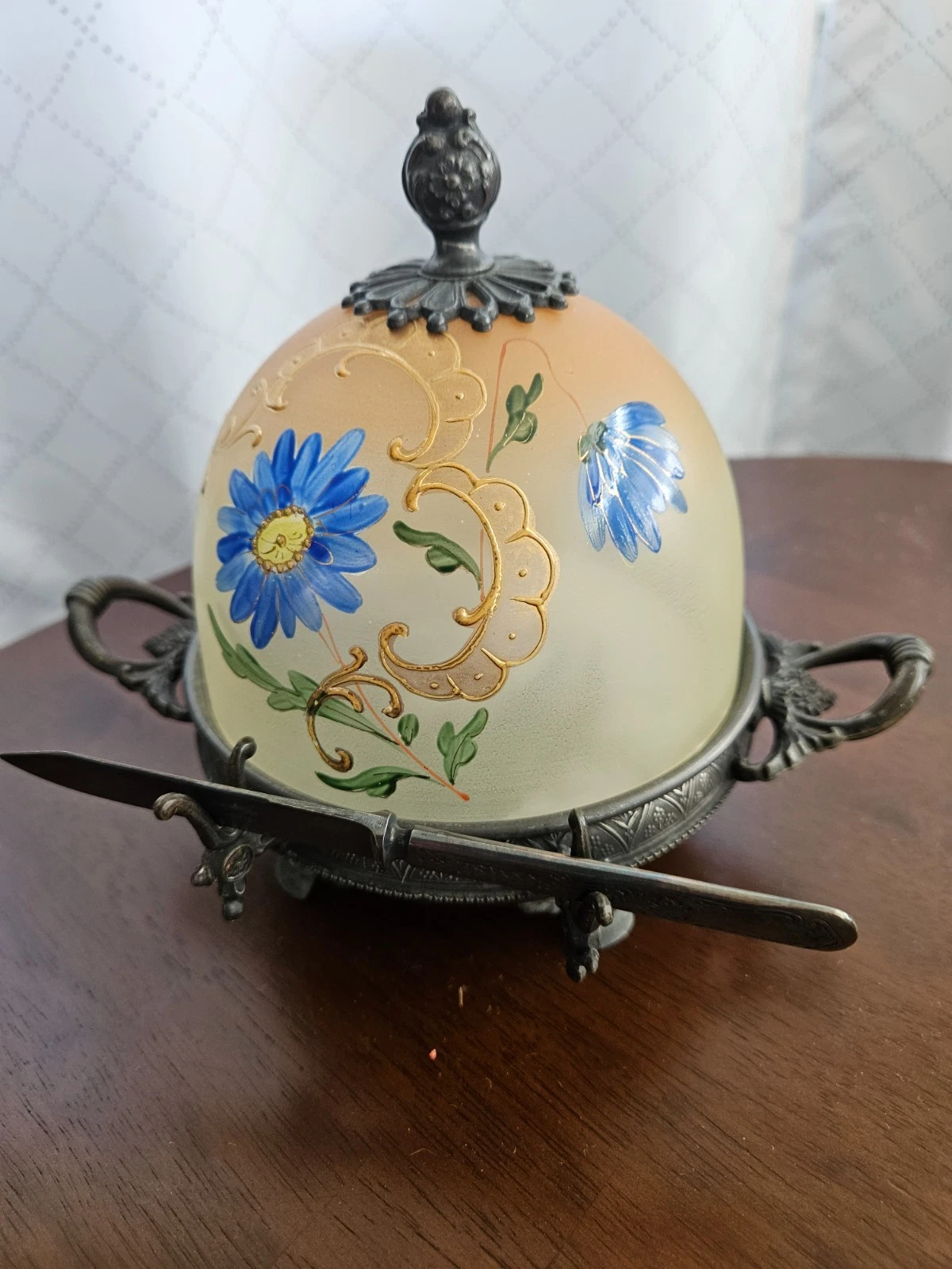 Vintage English Hand Painted Small Dome Covered Butter Dish