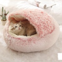 2 In 1 Dog And Cat Bed Pet Winter Bed Round Plush Warm Bed House Soft Long Plush