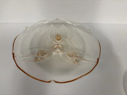Lancaster Glass Co. Pink Petal Footed Cake Plate - Depression Era