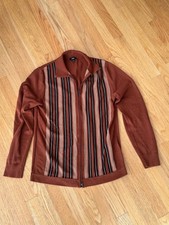 Express Mens Brown Striped Zippered Cardigan Size S 