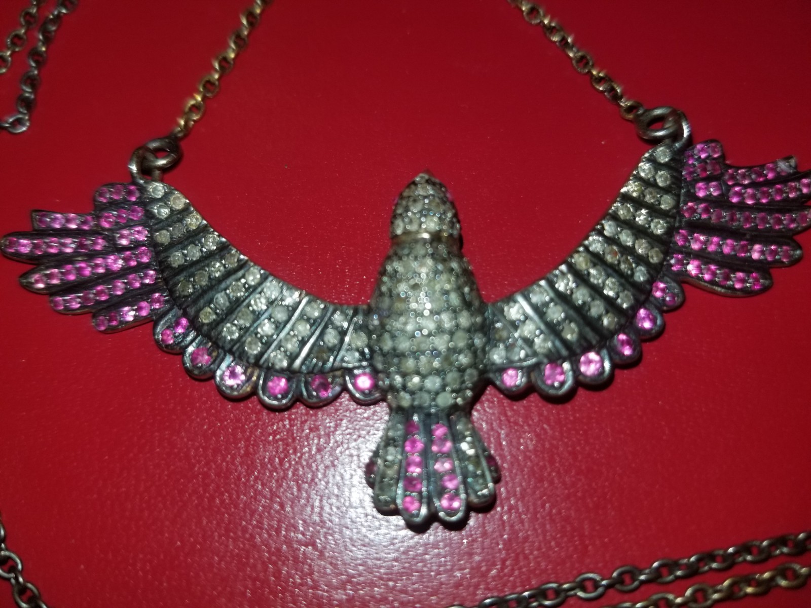 Stunning Soaring Bird Diamond Ruby Gold Plated 92… - image 1
