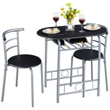 Compact Dining Room Set, 3 Piece Kitchen Breakfast Bar Table with Storage Shelf
