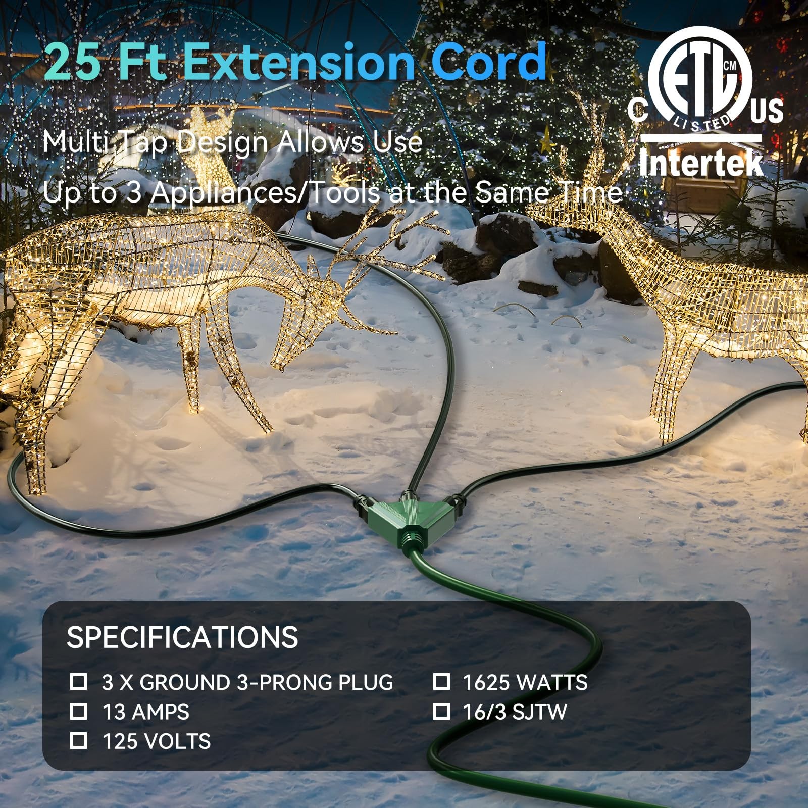 New K KASONIC - 25 Ft Extension Cord with 3 Outlets, UL Listed 16/3 SJTW, 3-Wire