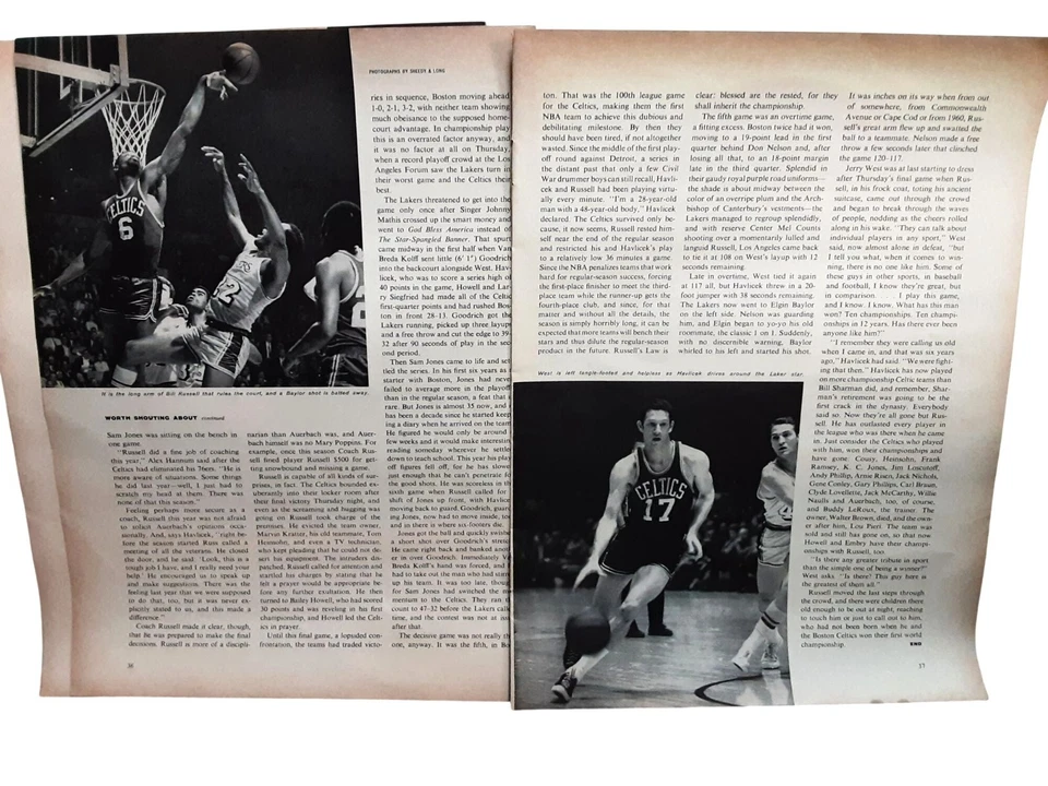Boston Celtics 1968 4 páginas artículo de Bill Russell John Havlicek Foto 2 de 2