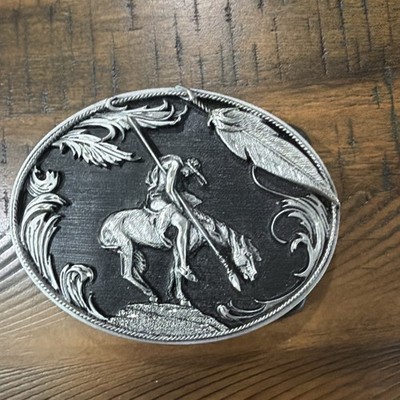 Vintage 1995 Siskiyou Belt Buckle end of the trail Native American Black