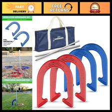 Outdoor Steel Horseshoes Game Set - Official Size, Gold  Silver or Red  Blue