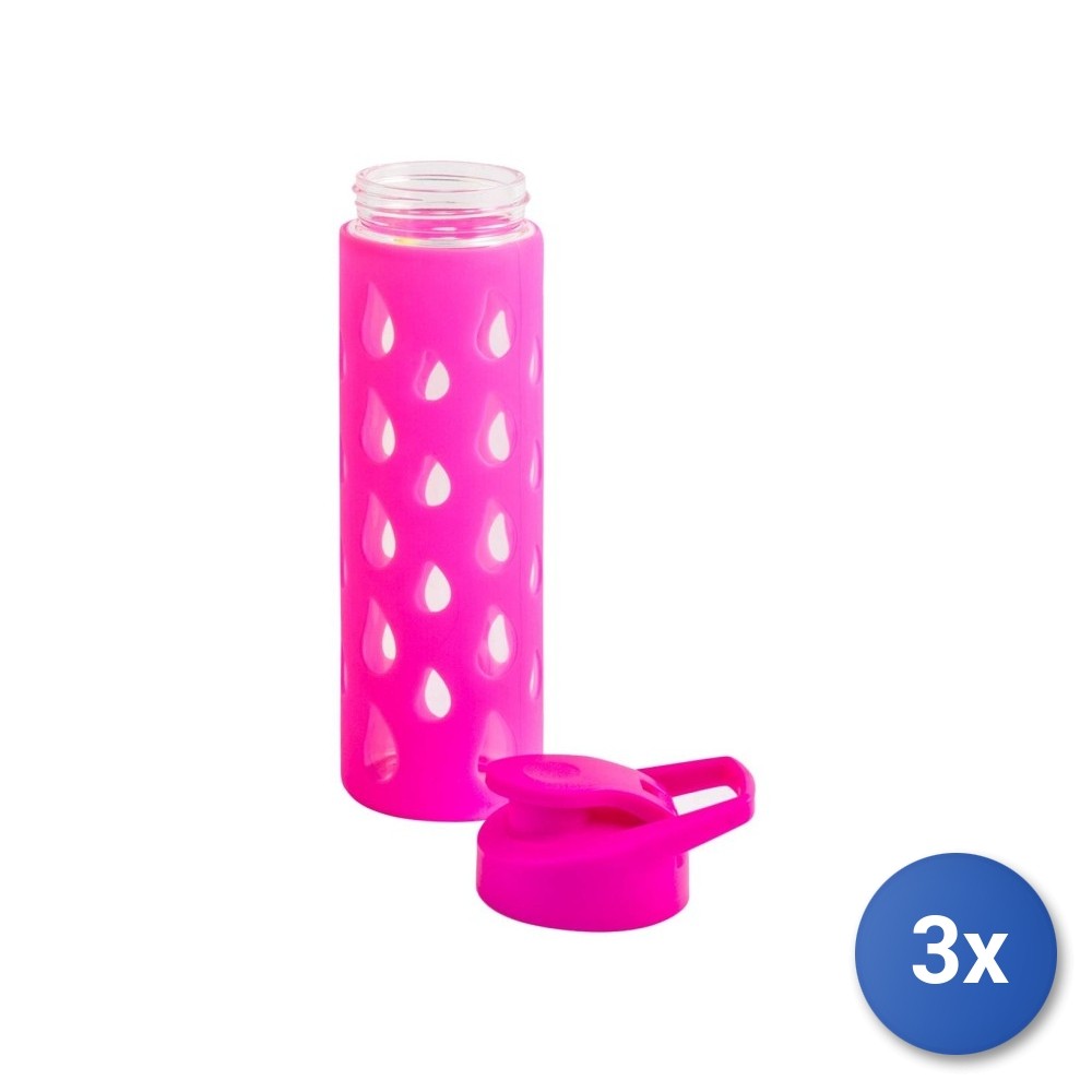 3X Borosilicate Glass And Silicone Bottles, 550 Ml, Fuchsia H&H