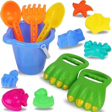 13 PCS Beach Sand Toys, Dinosaur Claw Hand Scoop Play Set with Bucket, Shovel To