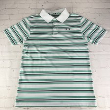 Under Armour HeatGear Green Striped Athletic Stretch Tennis Golf Polo Mens Small
