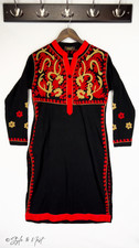 Embroidered Pakistani/Indian Kurta Red Gold Black Floral Maxi Women's Large