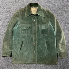 Vintage 90s LL Bean Suede Leather Snap Thick Jacket Mens 42 Green