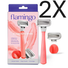 2 Boxes: Flamingo Womens 5 Blade Razor Handle  2 Refills  Holder New