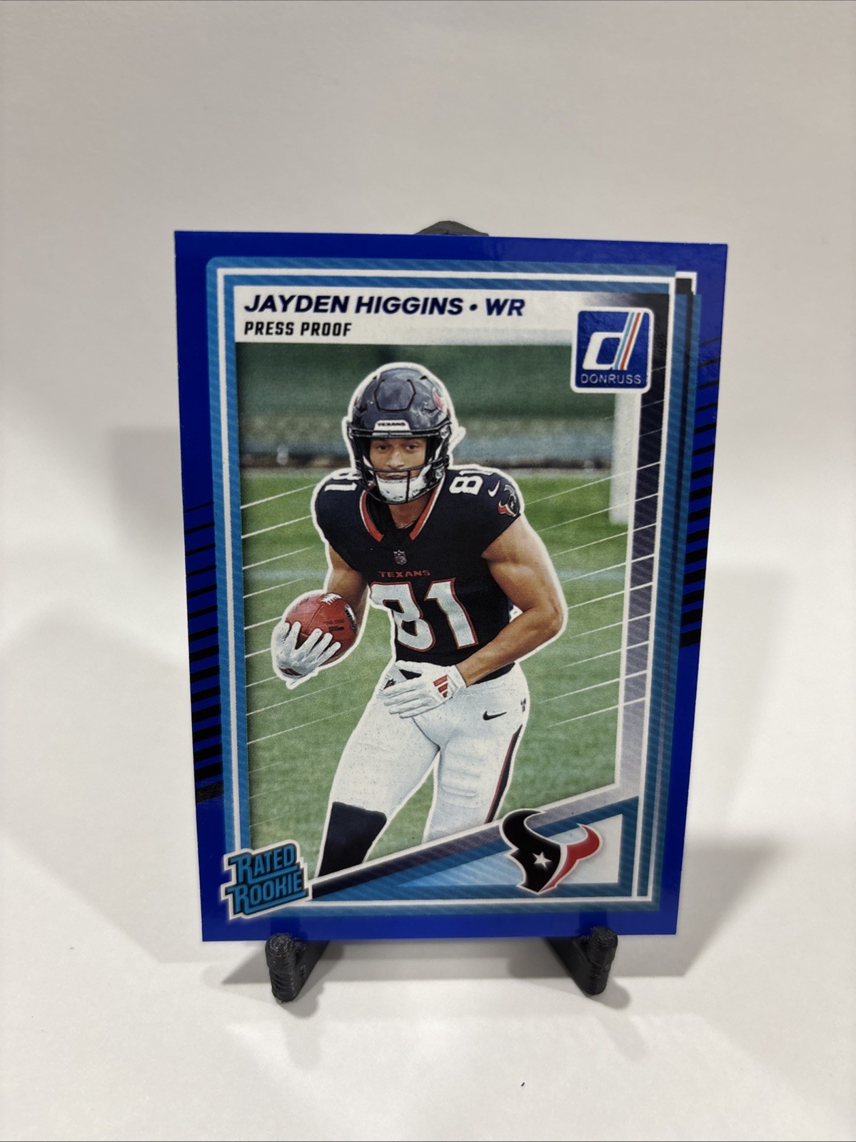 2025 Panini Donruss Rated Rookie Jayden Higgins #334 Press Proof Blue (RC)