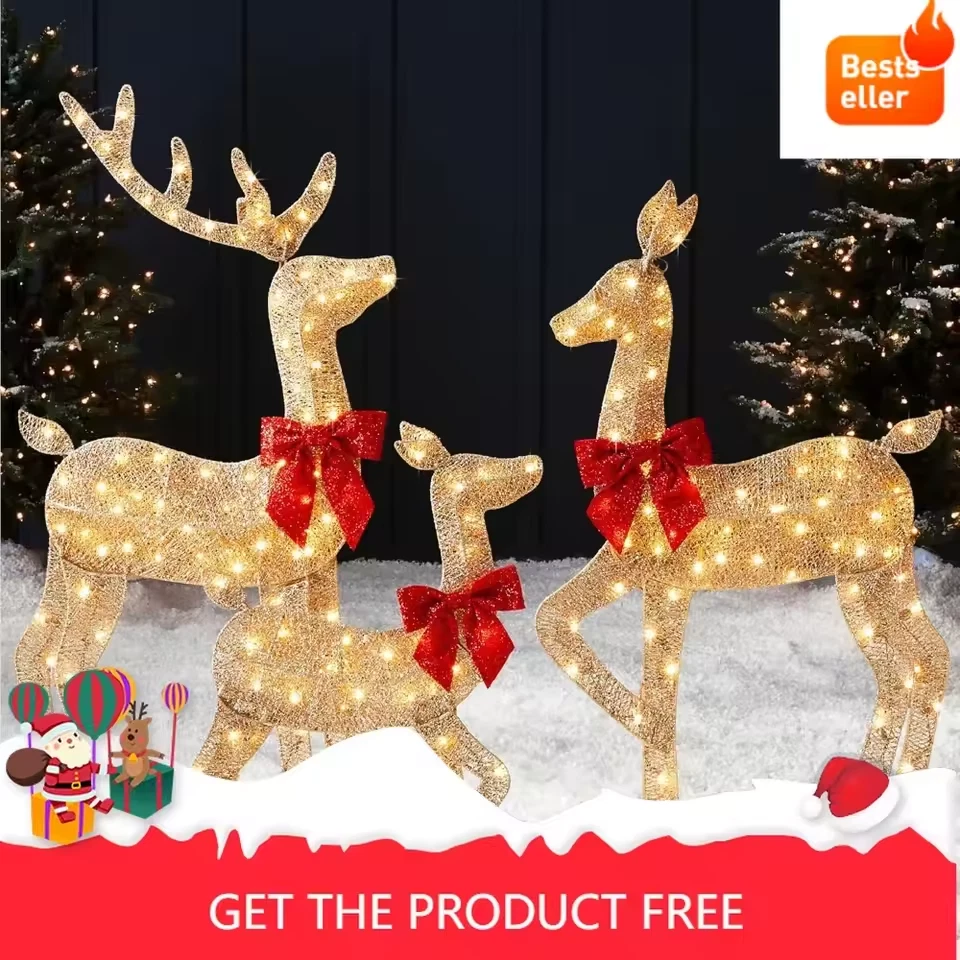 3PCS 210 LED Christmas Lighted Reindeer Family Decoration Deer Set Outdoor Decor - Image 2 of 4