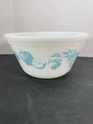 VINTAGE Federal Ovenware Milk Glass 9" MIXING BOWL Turquoise FRUIT FARE Pattern