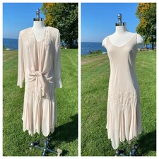 Vtg Cream Chiffon Handkerchief Hem Dress With Jacket Size 10 Y2K Metaphor Fairy